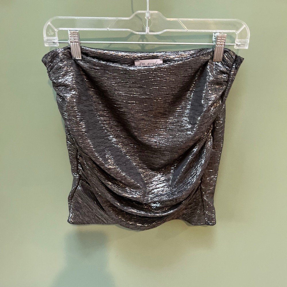 Free People x Love Project Metallic Ruched Tube Top Sparkle Silver Size S
